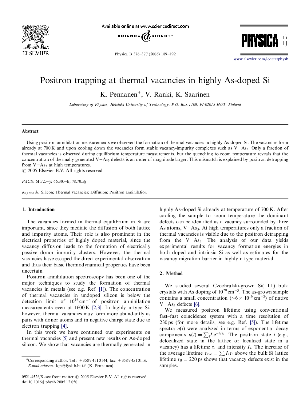 Positron trapping at thermal vacancies in highly As-doped Si