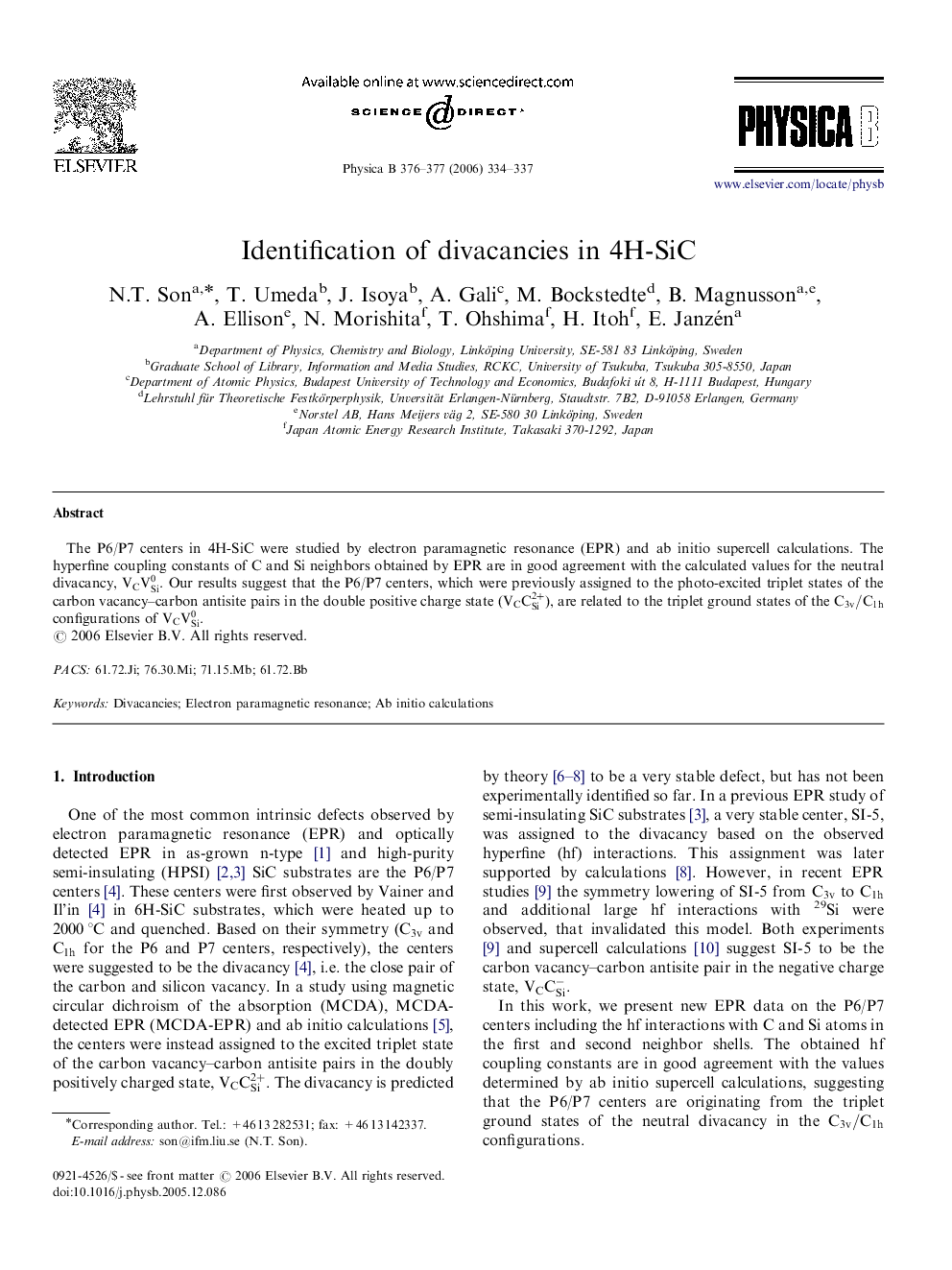 Identification of divacancies in 4H-SiC