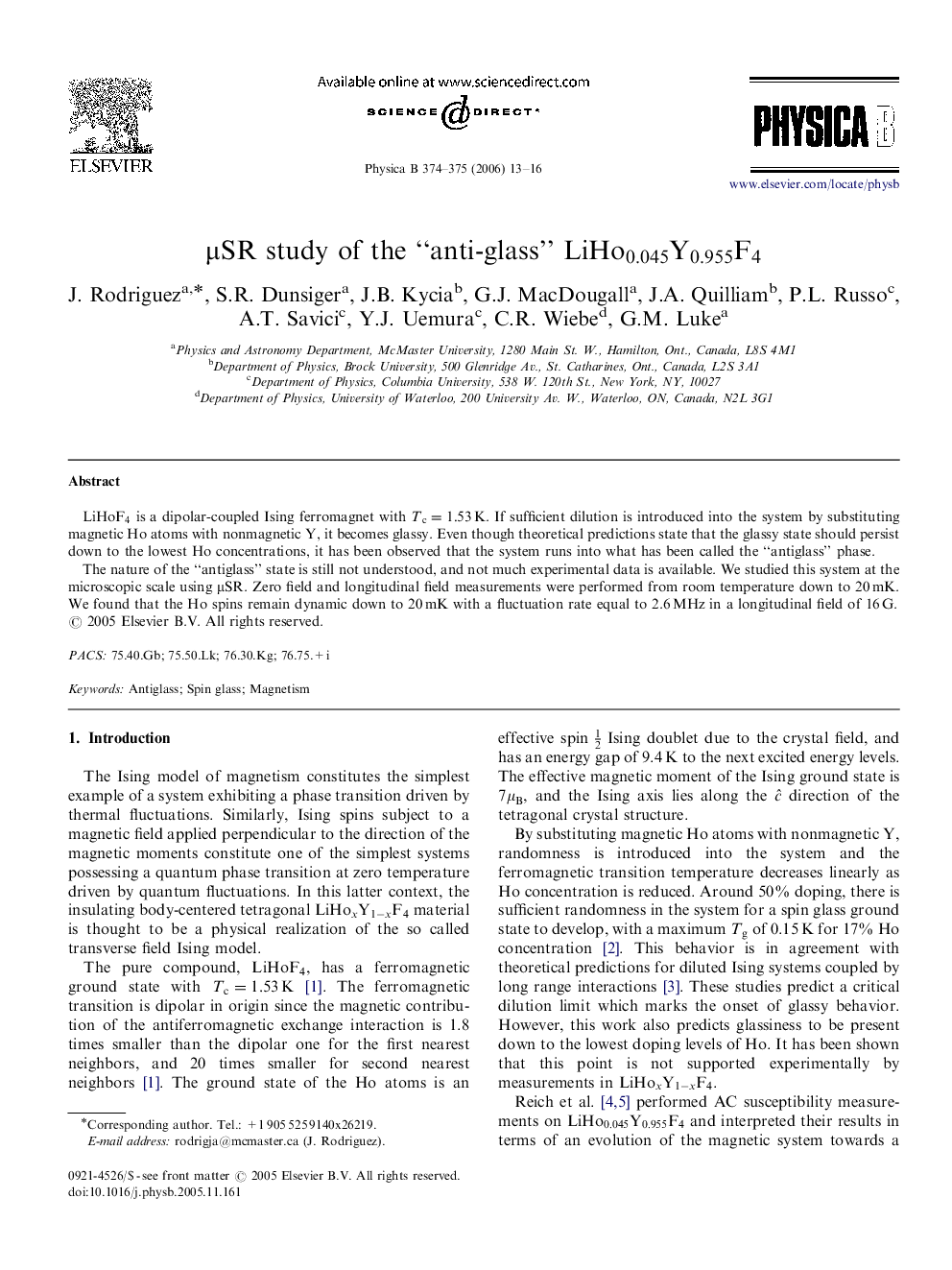 Î¼SR study of the “anti-glass” LiHo0.045Y0.955F4