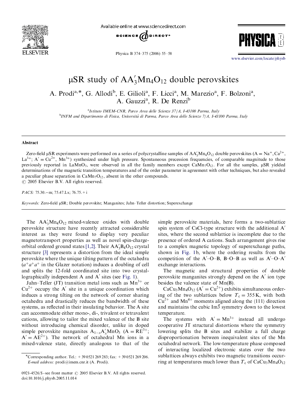 μμSR study of AA3′Mn4O12 double perovskites