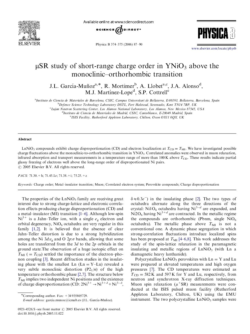 μSR study of short-range charge order in YNiO3 above the monoclinic–orthorhombic transition