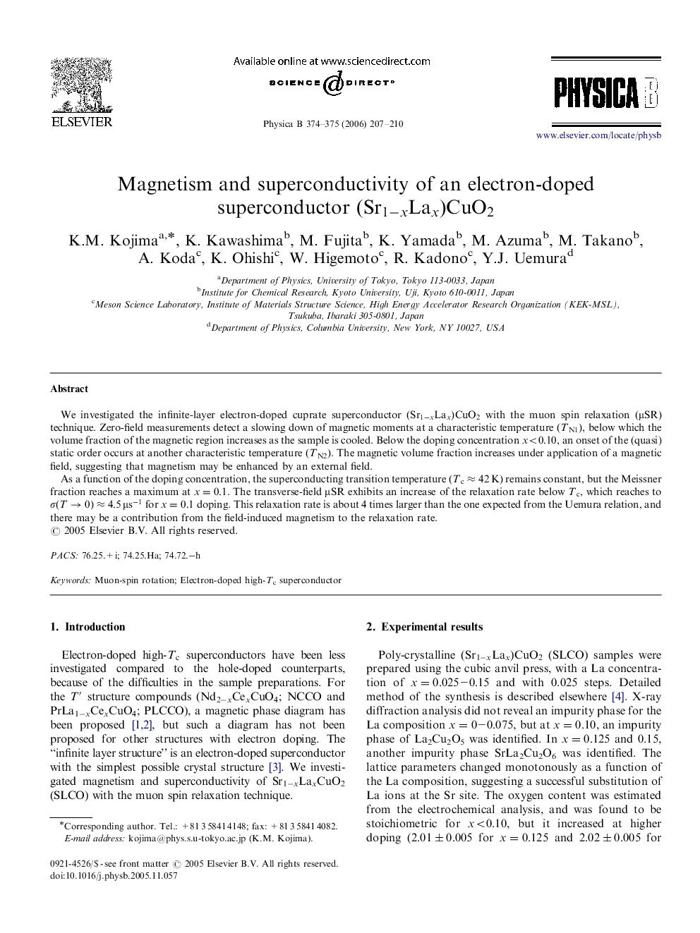 Magnetism and superconductivity of an electron-doped superconductor (Sr1-xLax)CuO2(Sr1-xLax)CuO2