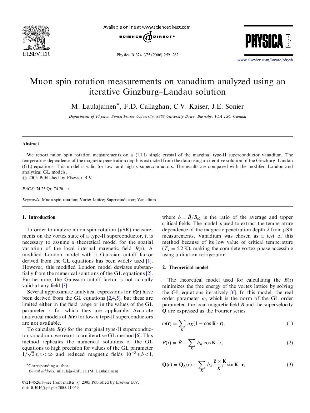 Muon spin rotation measurements on vanadium analyzed using an iterative Ginzburg-Landau solution