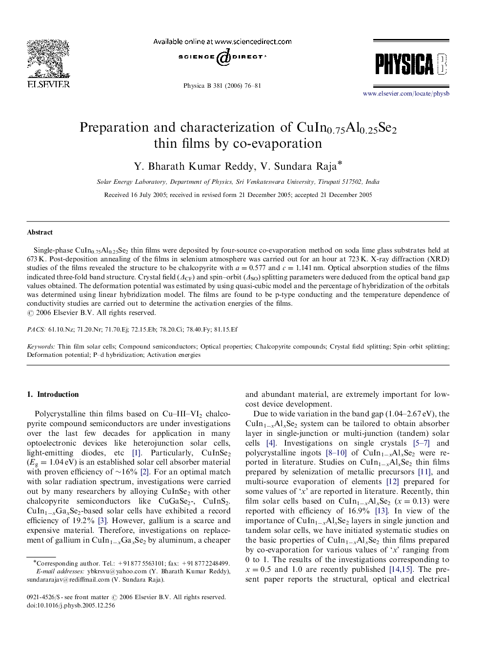 Preparation and characterization of CuIn0.75Al0.25Se2 thin films by co-evaporation