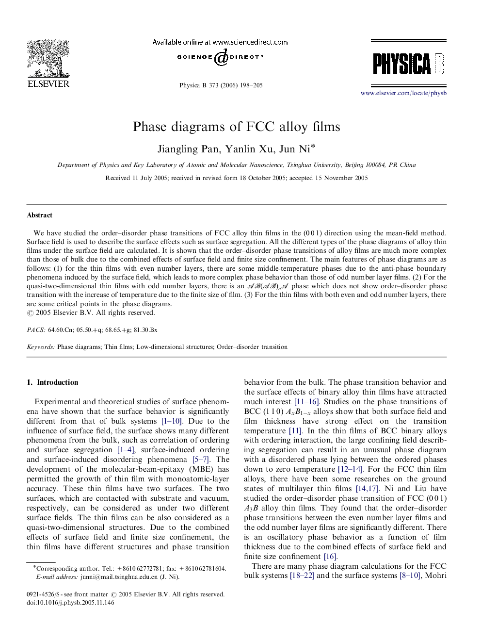 Phase diagrams of FCC alloy films