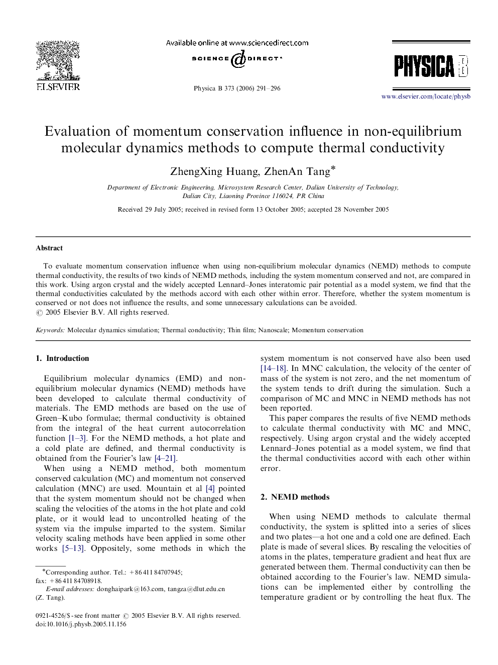 Evaluation of momentum conservation influence in non-equilibrium molecular dynamics methods to compute thermal conductivity