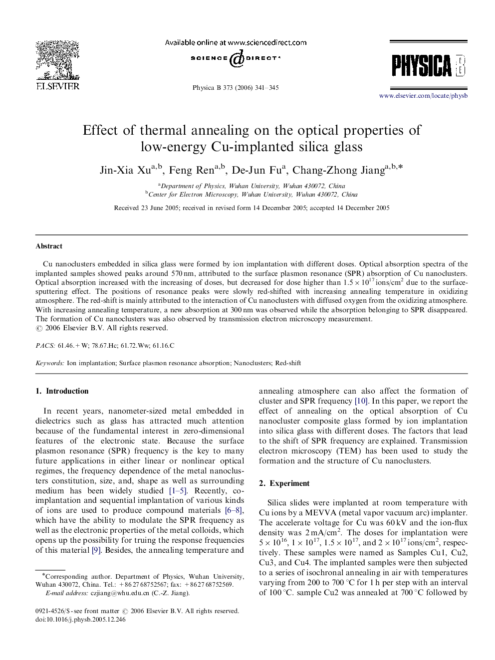 Effect of thermal annealing on the optical properties of low-energy Cu-implanted silica glass