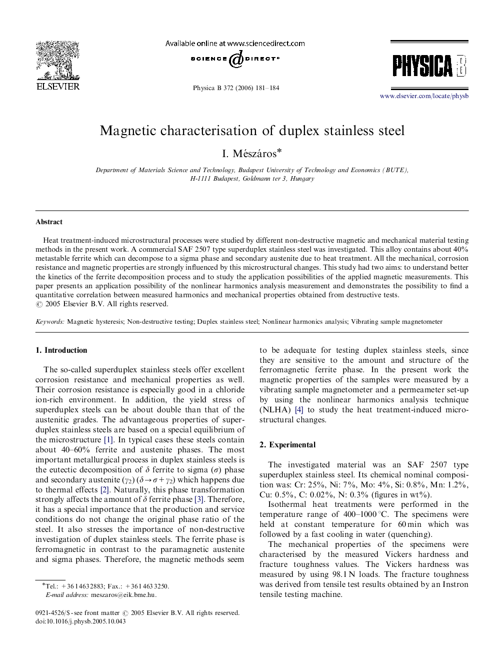 Magnetic characterisation of duplex stainless steel