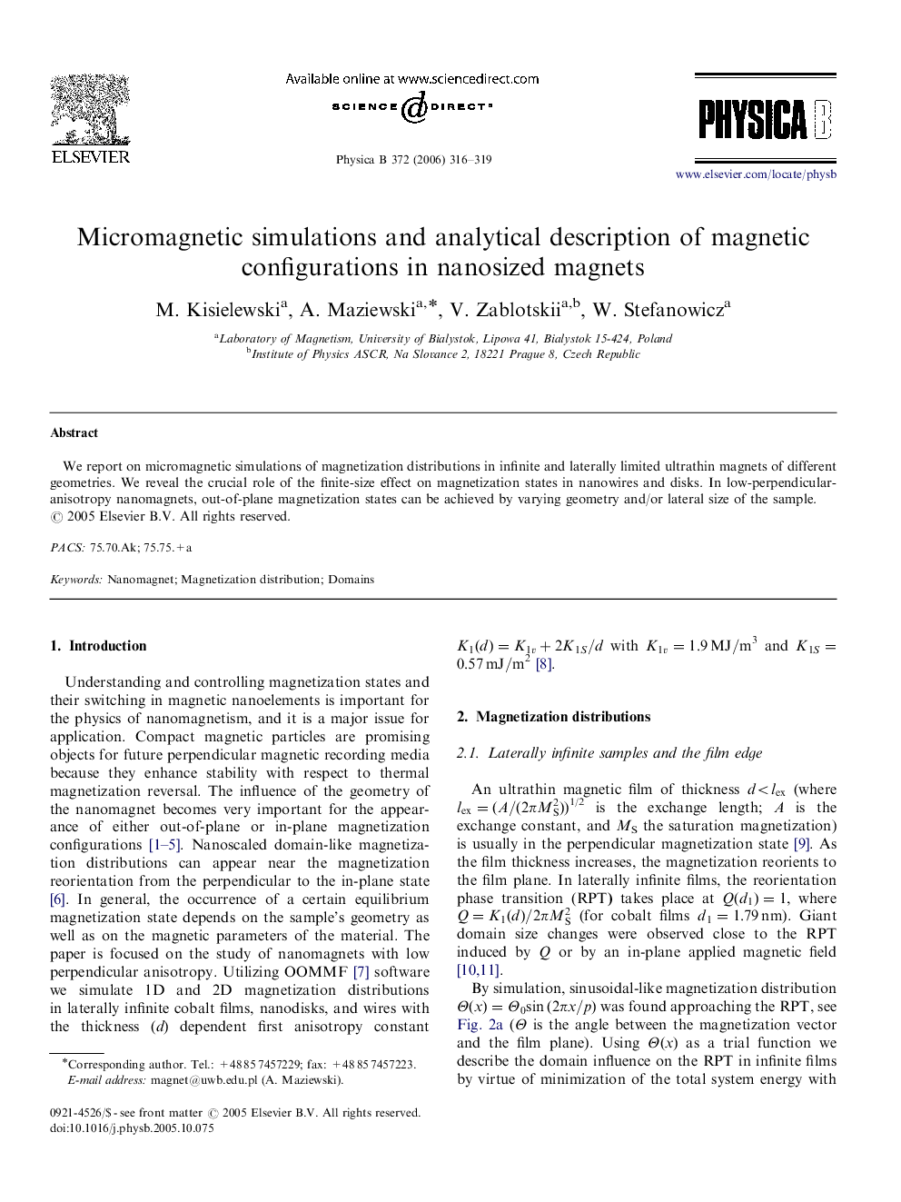 Micromagnetic simulations and analytical description of magnetic configurations in nanosized magnets
