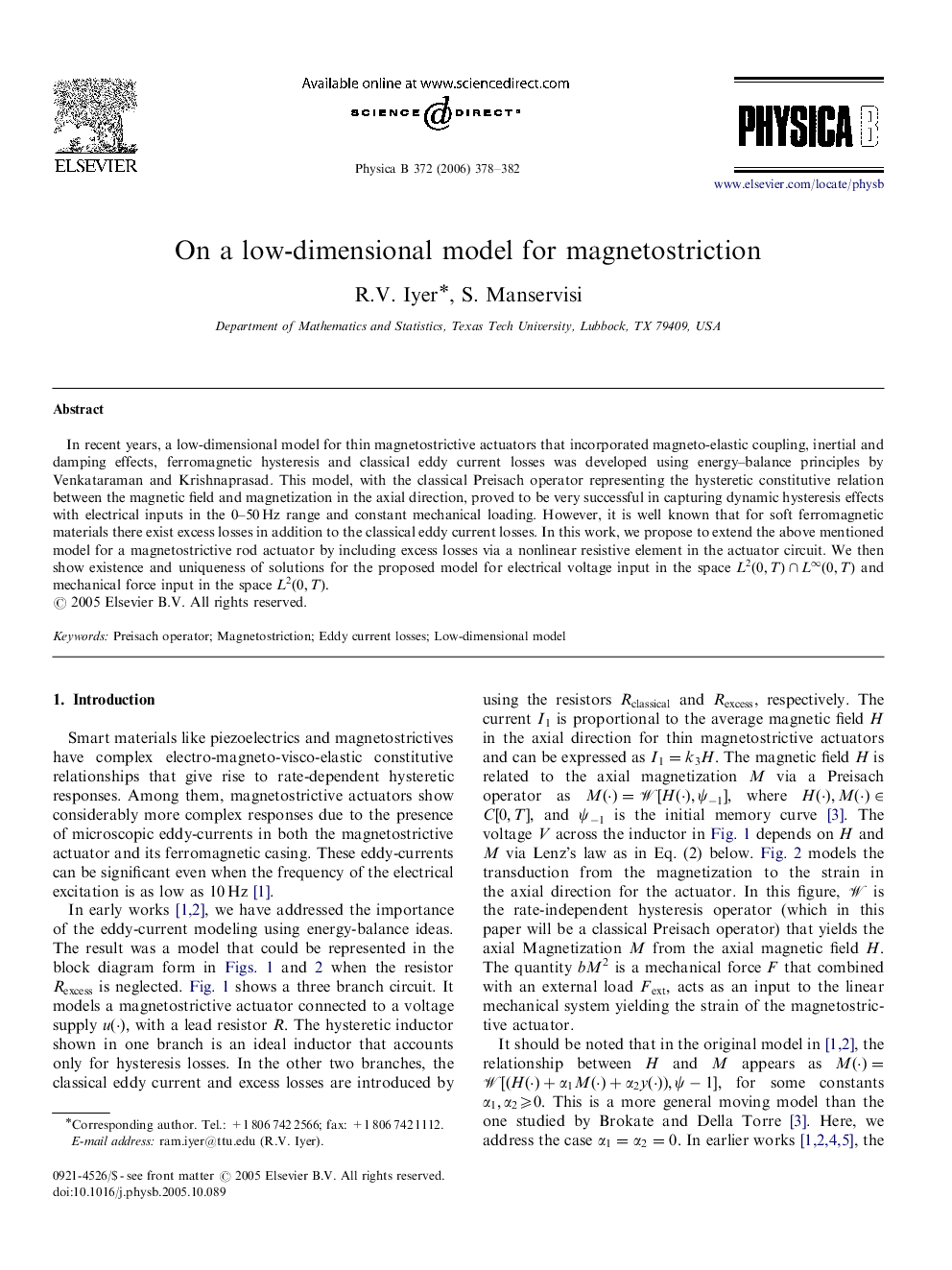 On a low-dimensional model for magnetostriction