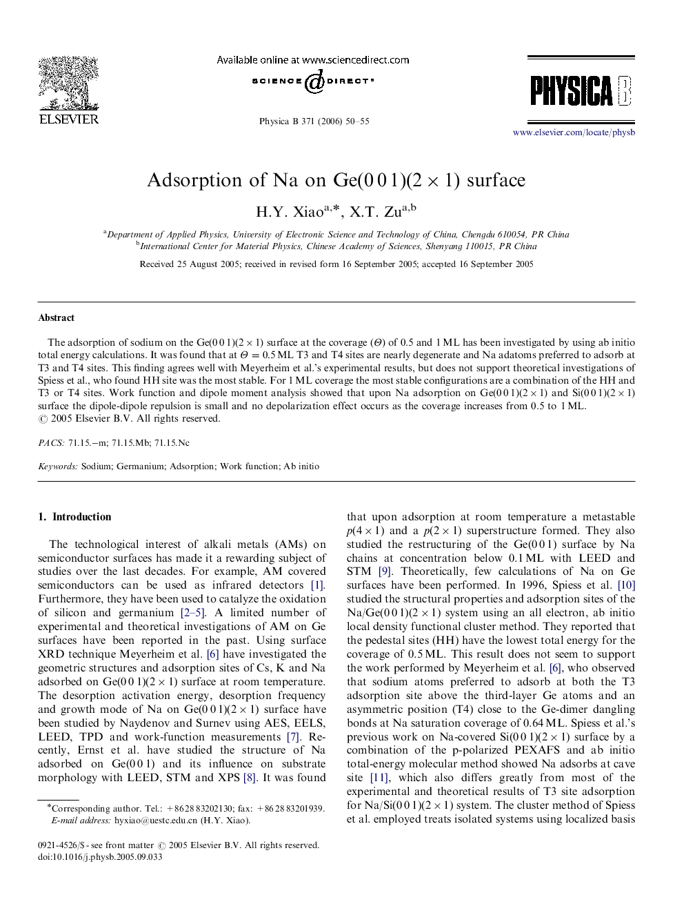 Adsorption of Na on Ge(0 0 1)(2×1) surface