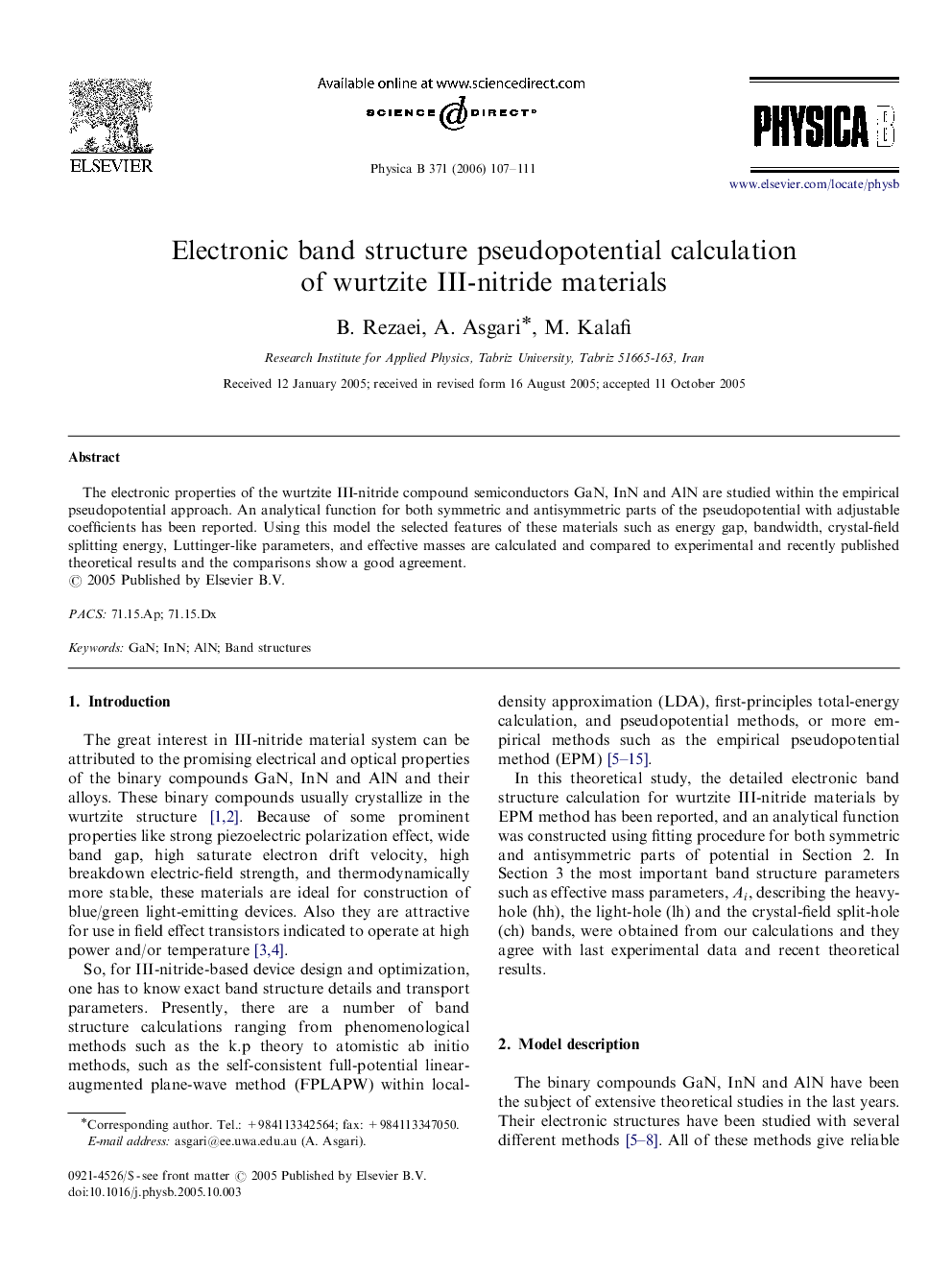 Electronic band structure pseudopotential calculation of wurtzite III-nitride materials