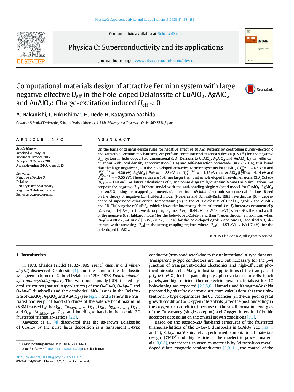 Computational materials design of attractive Fermion system with large negative effective Ueff in the hole-doped Delafossite of CuAlO2, AgAlO2 and AuAlO2: Charge-excitation induced Ueff < 0