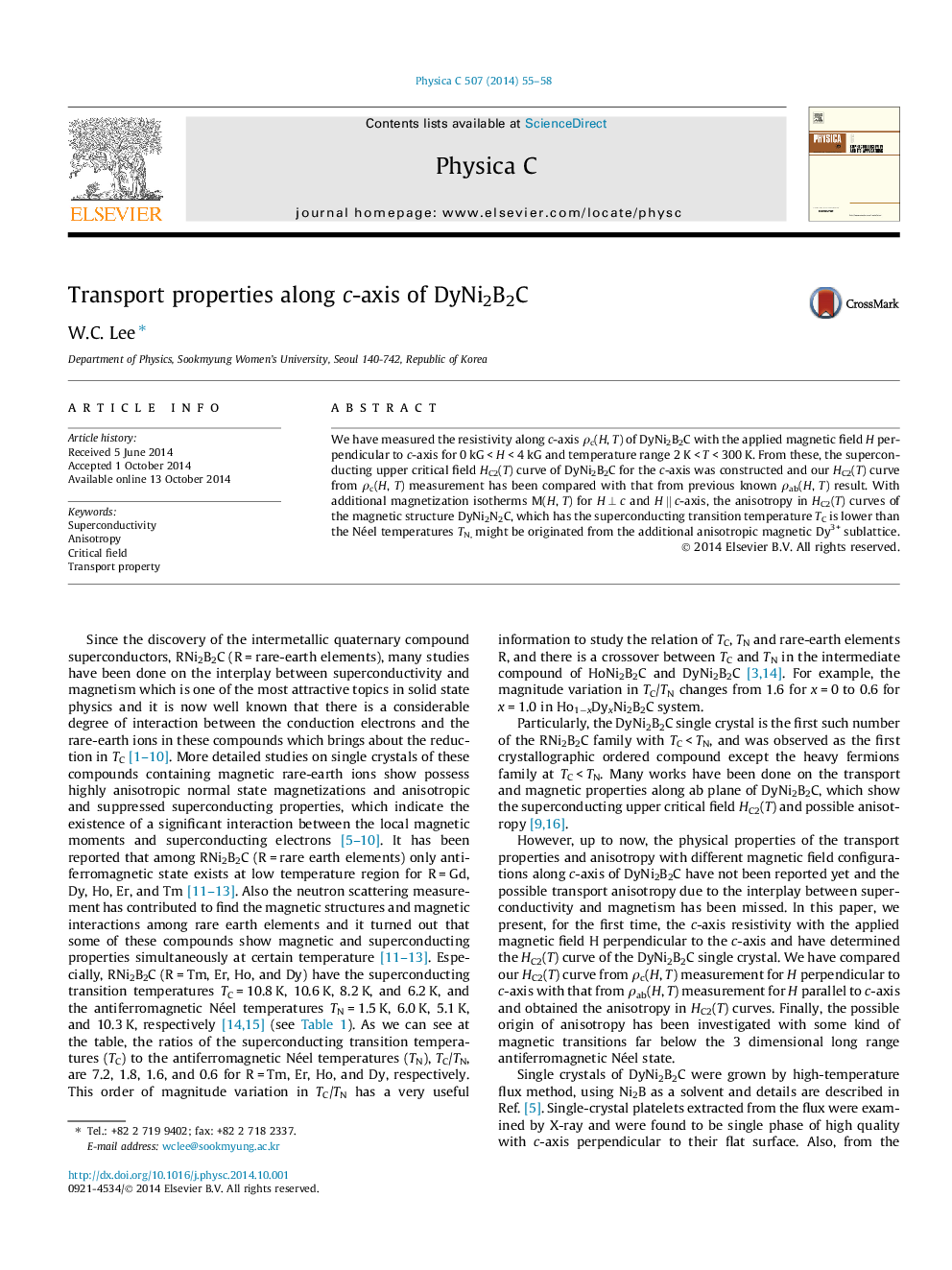 Transport properties along c-axis of DyNi2B2C