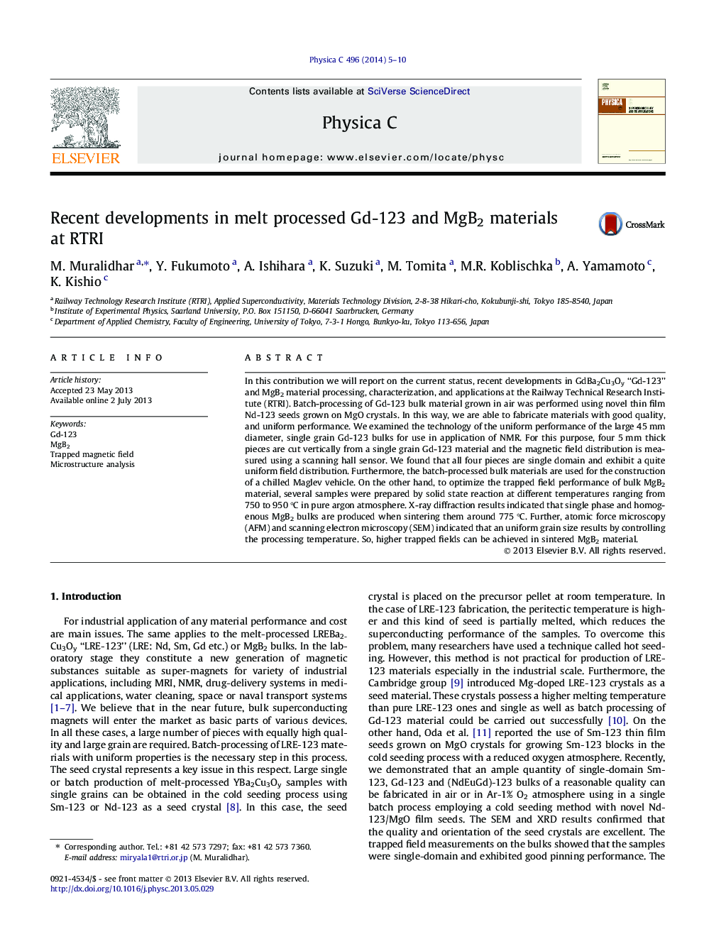 Recent developments in melt processed Gd-123 and MgB2 materials at RTRI