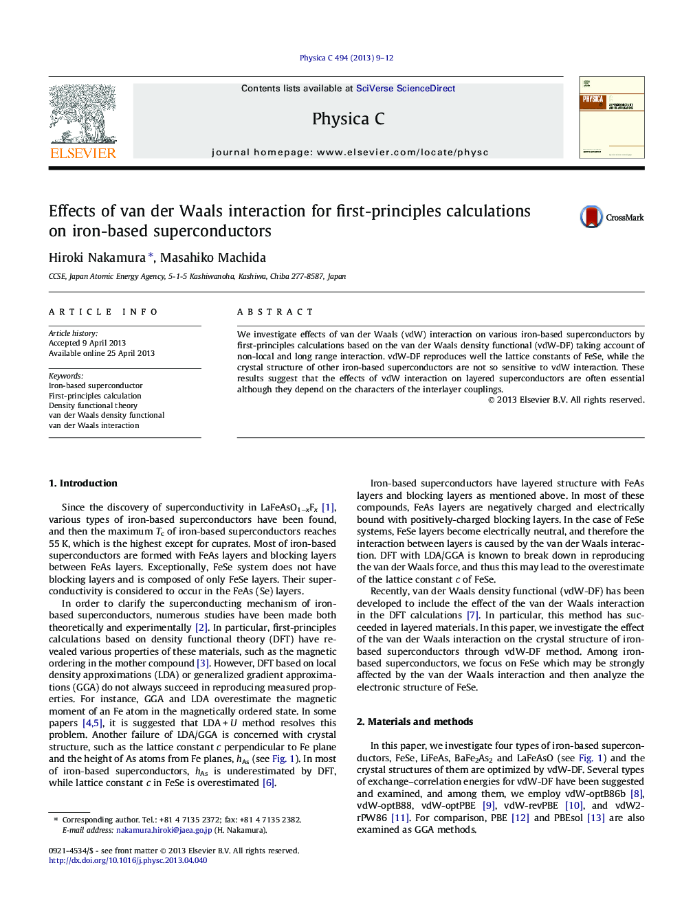 عکس صفحه اول مقاله: Effects of van der Waals interaction for first-principles calculations on iron-based superconductors Effects of van der Waals interaction for first-principles calculations on iron-based superconductors