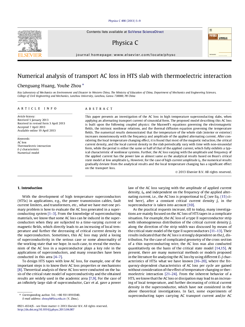 Numerical analysis of transport AC loss in HTS slab with thermoelectric interaction