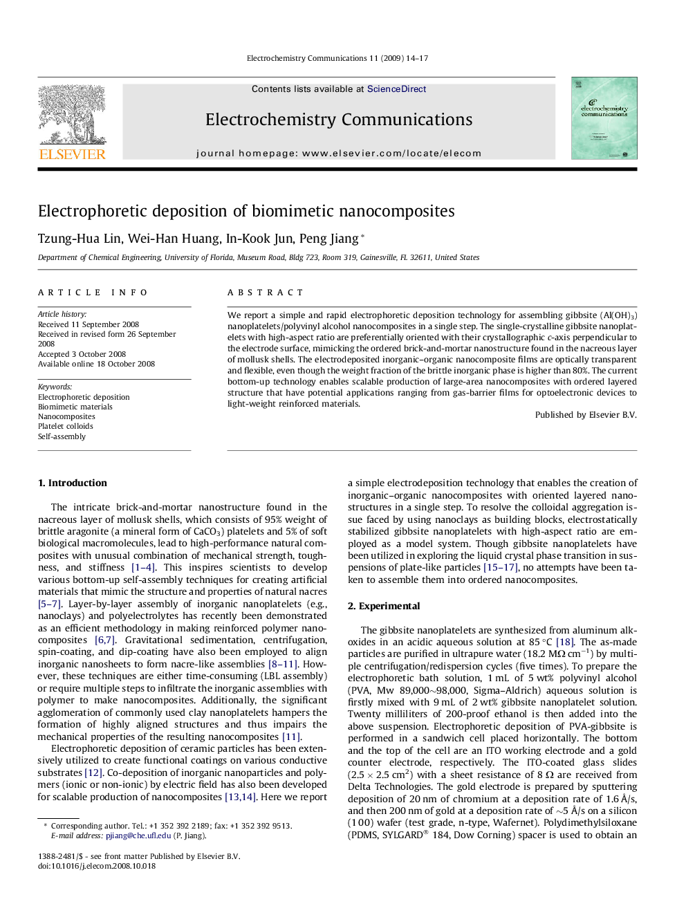 Electrophoretic deposition of biomimetic nanocomposites