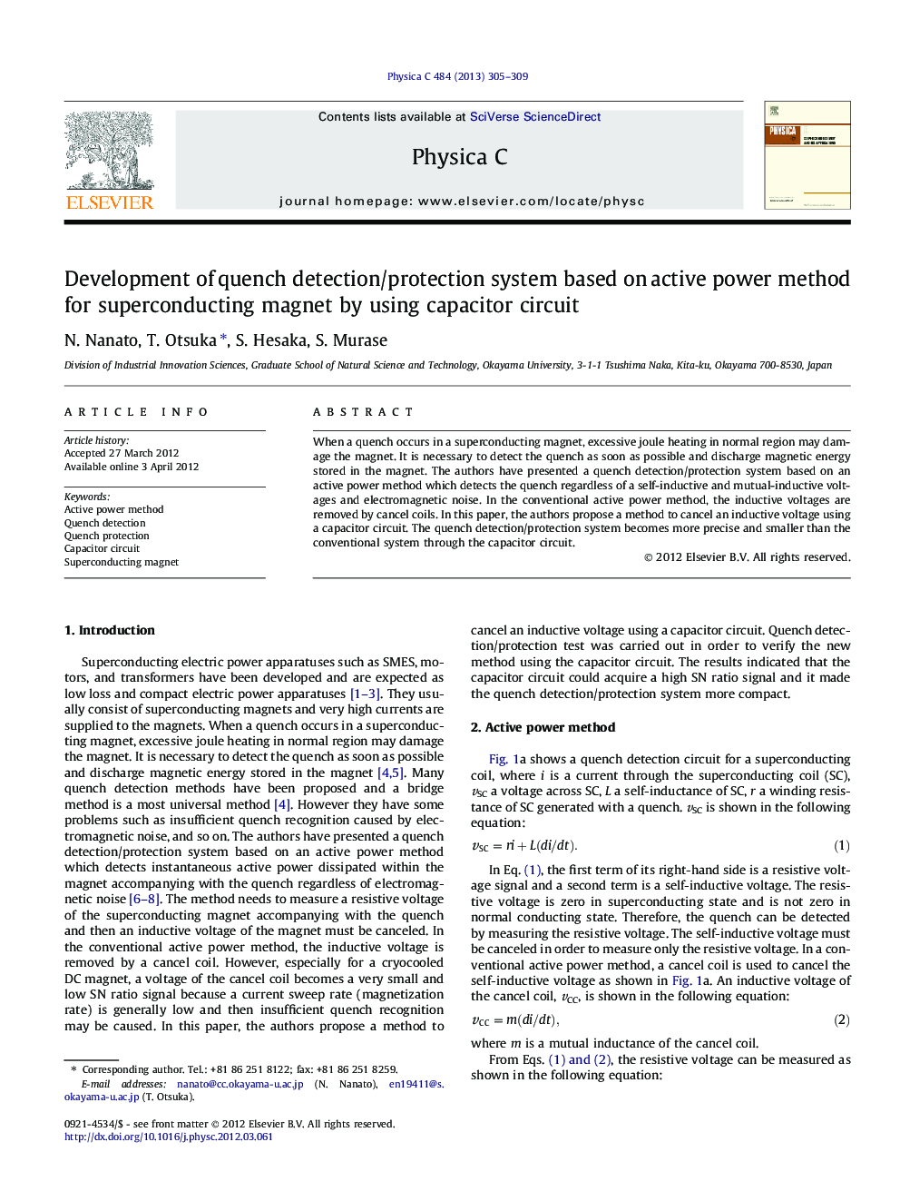 Development of quench detection/protection system based on active power method for superconducting magnet by using capacitor circuit