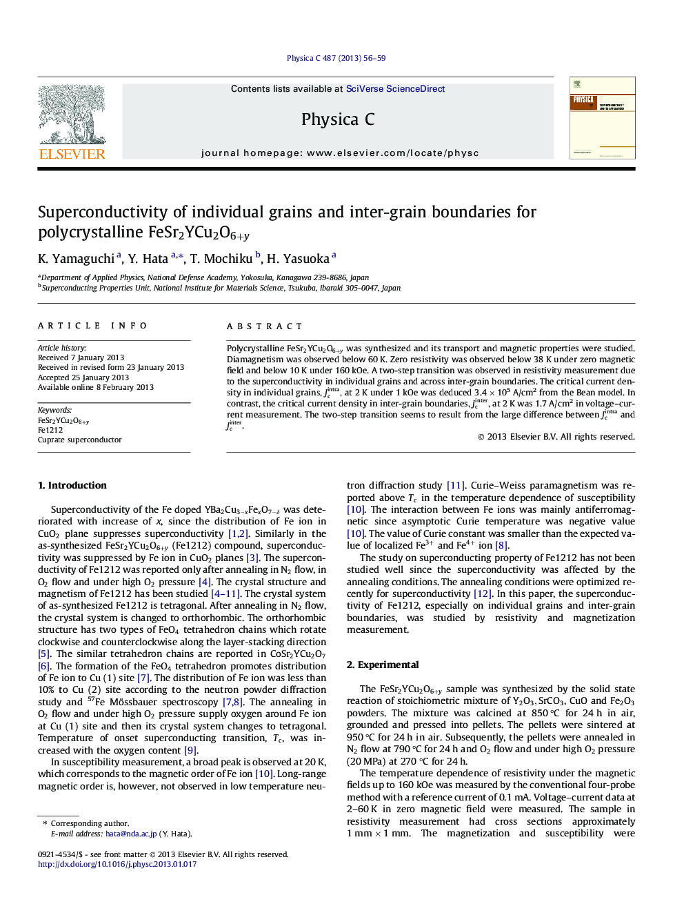 Superconductivity of individual grains and inter-grain boundaries for polycrystalline FeSr2YCu2O6+yFeSr2YCu2O6+y