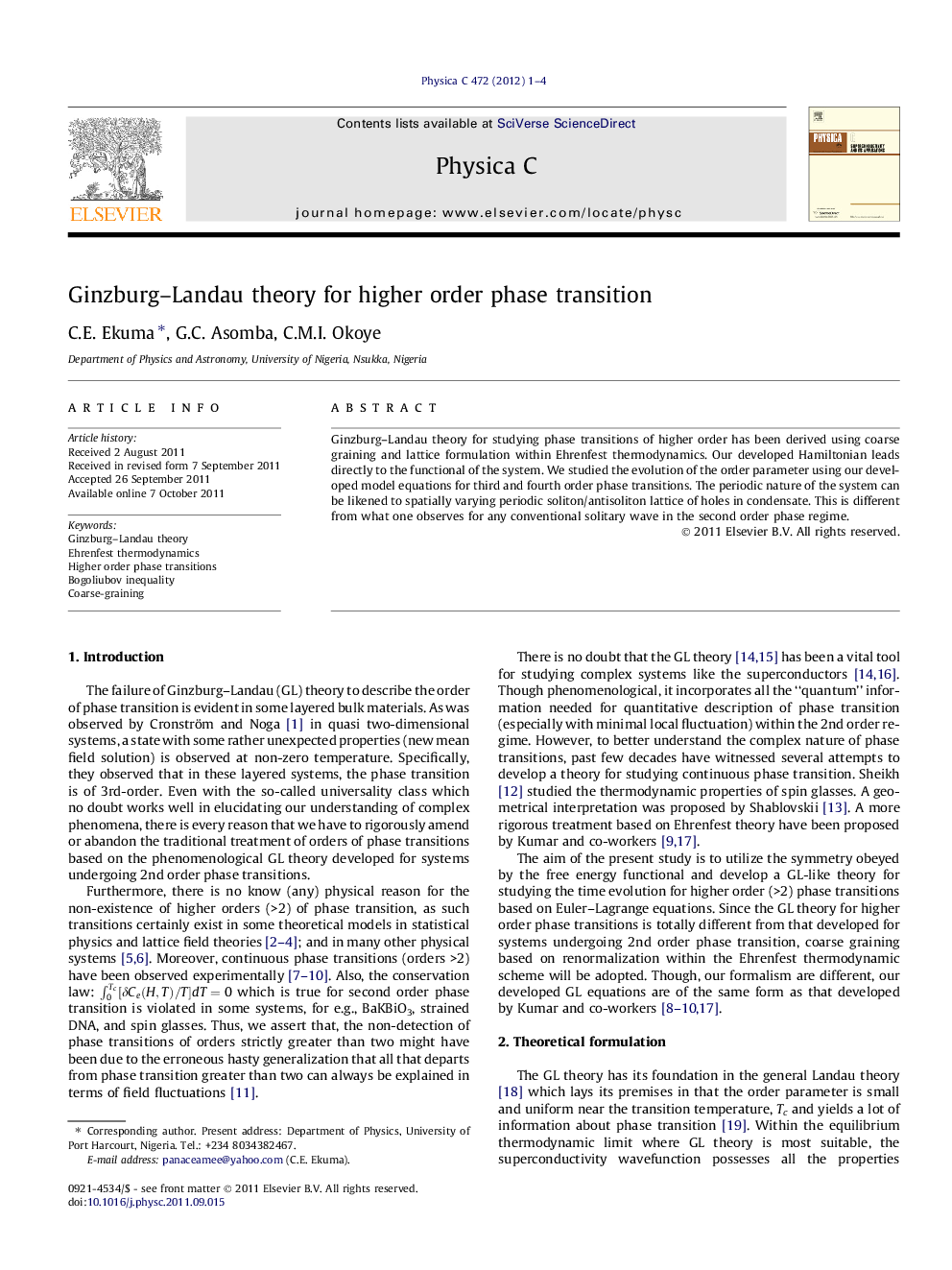 Ginzburg-Landau theory for higher order phase transition