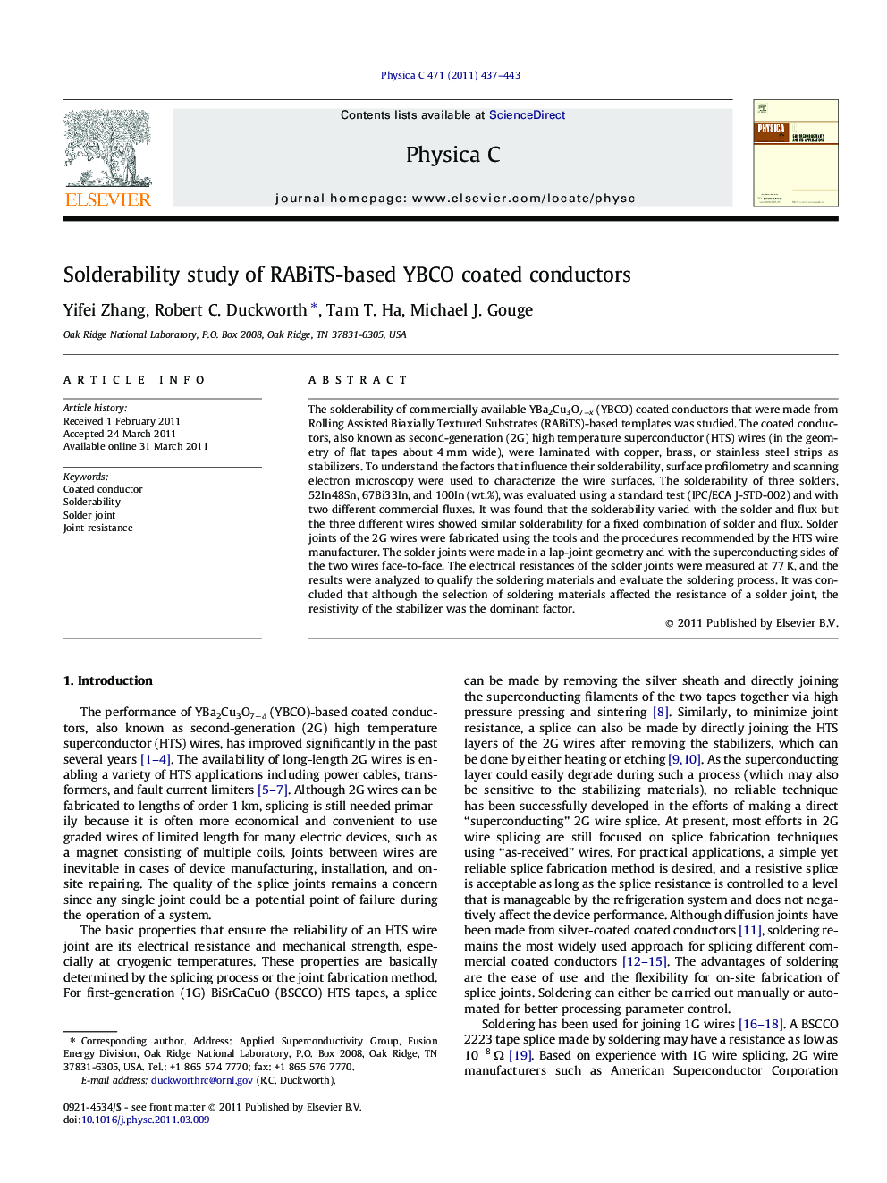 Solderability study of RABiTS-based YBCO coated conductors