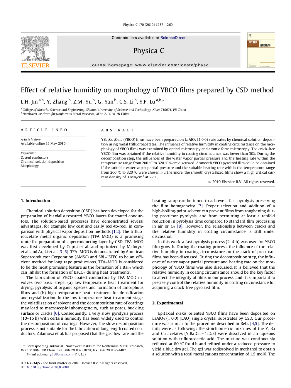 Effect of relative humidity on morphology of YBCO films prepared by CSD method