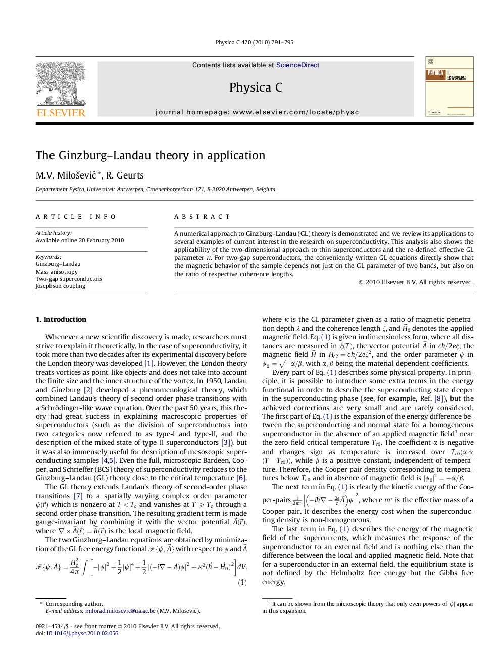 The Ginzburg–Landau theory in application