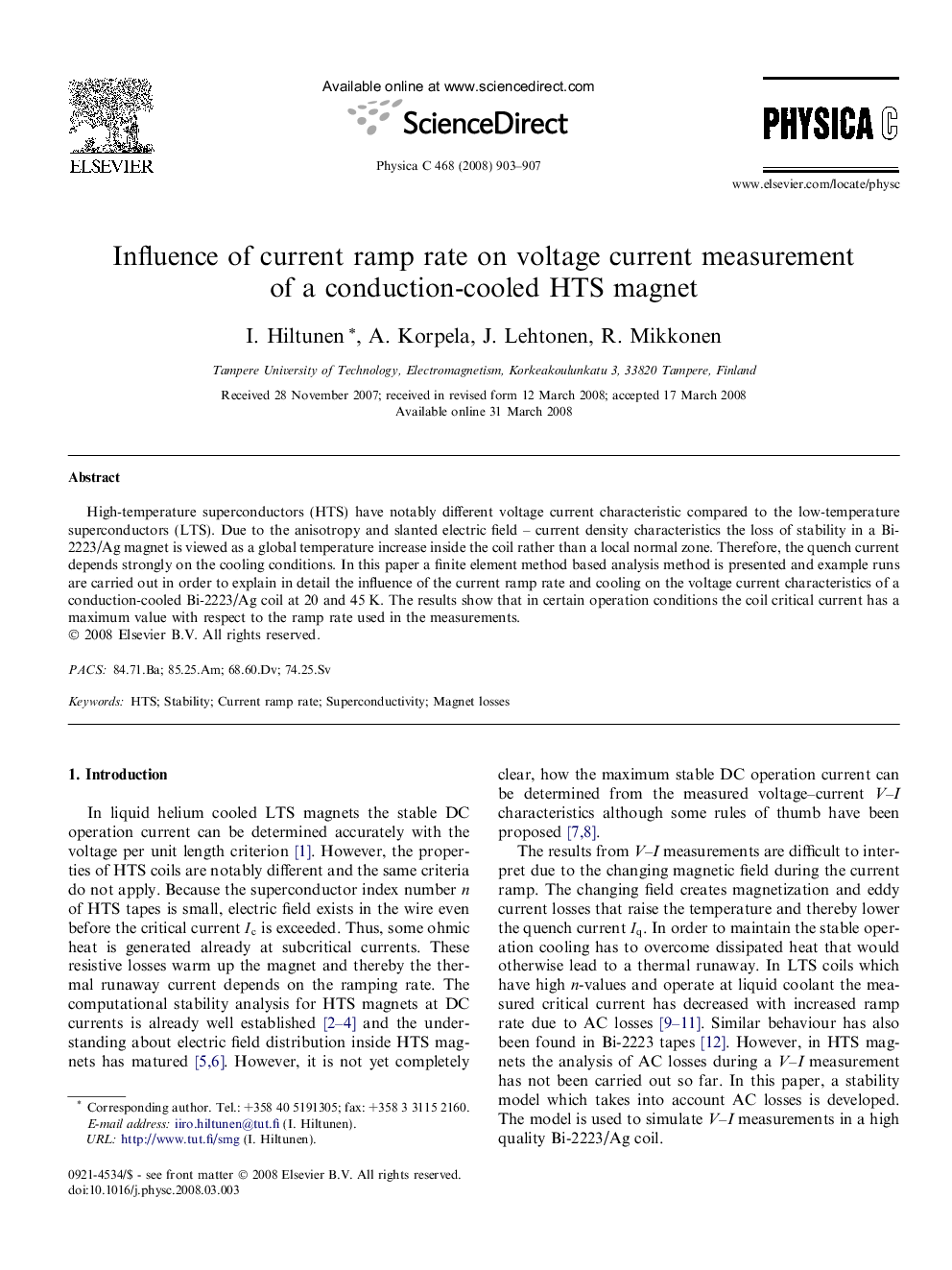 Influence of current ramp rate on voltage current measurement of a conduction-cooled HTS magnet