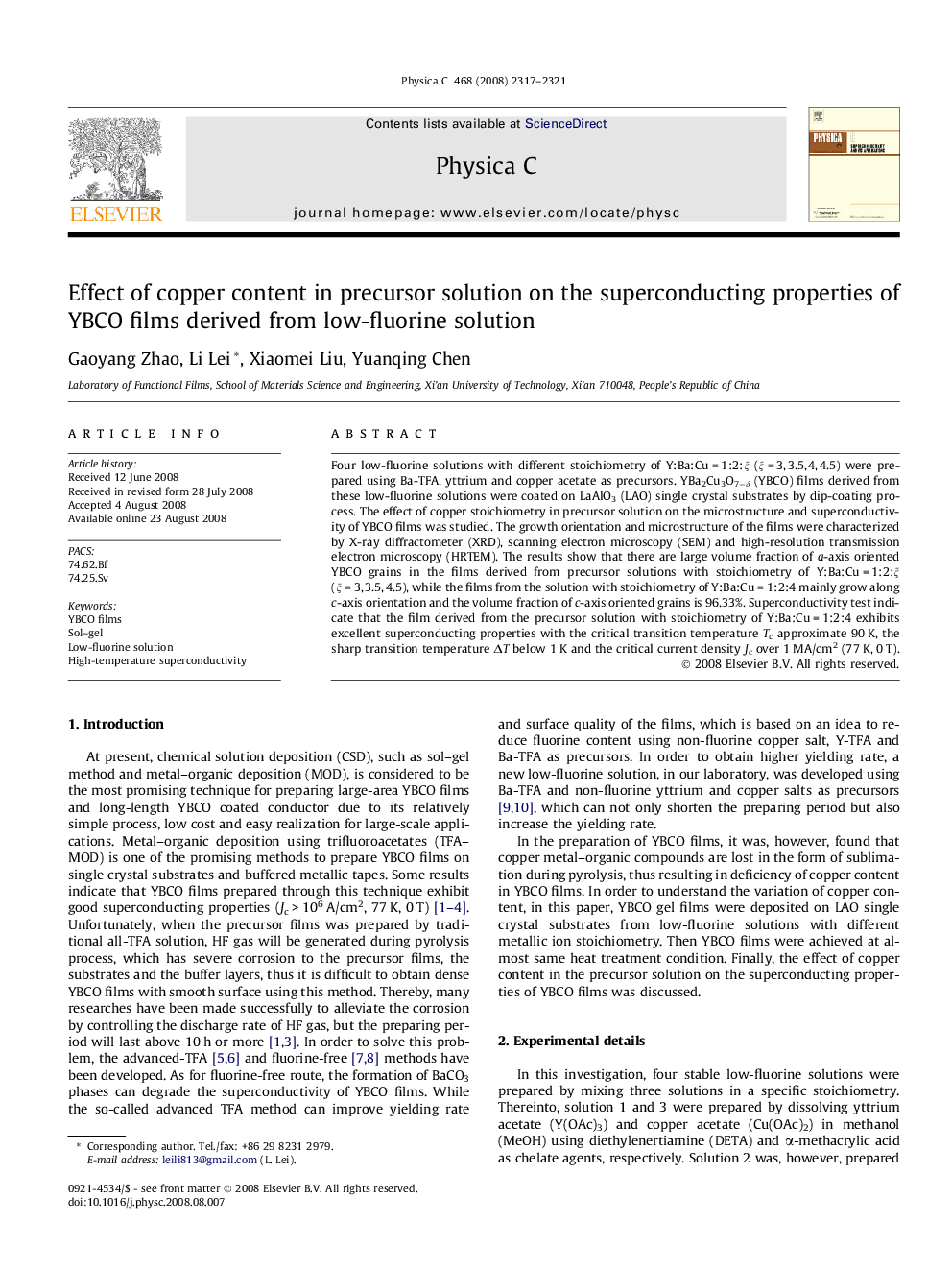 Effect of copper content in precursor solution on the superconducting properties of YBCO films derived from low-fluorine solution