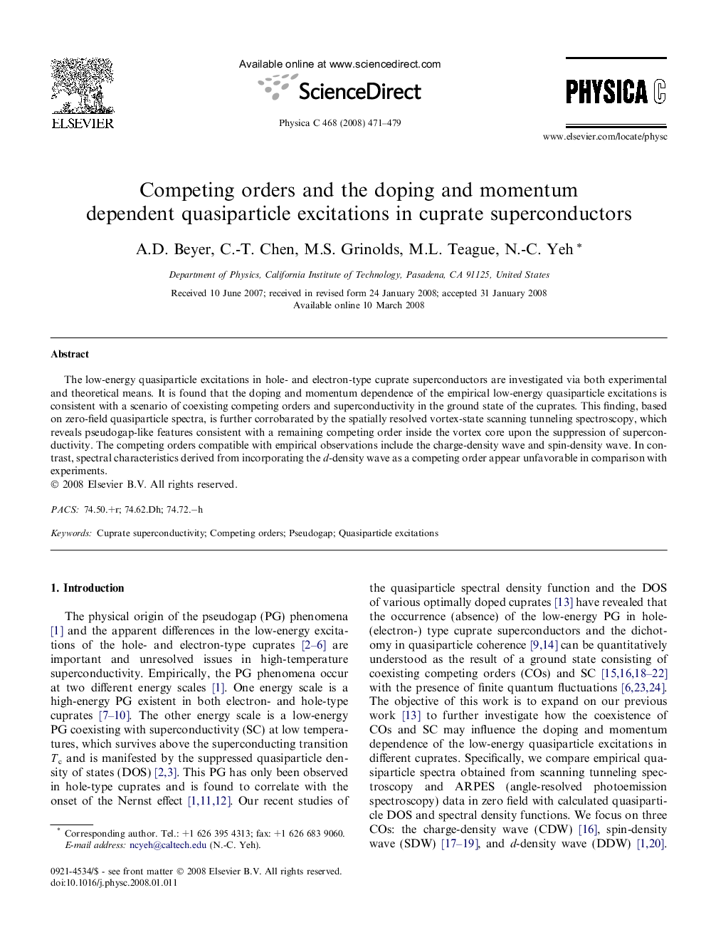 Competing orders and the doping and momentum dependent quasiparticle excitations in cuprate superconductors