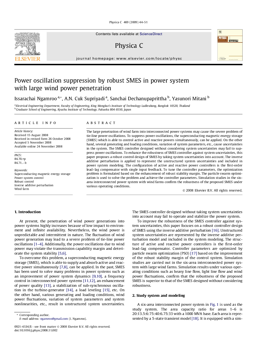 Power oscillation suppression by robust SMES in power system with large wind power penetration