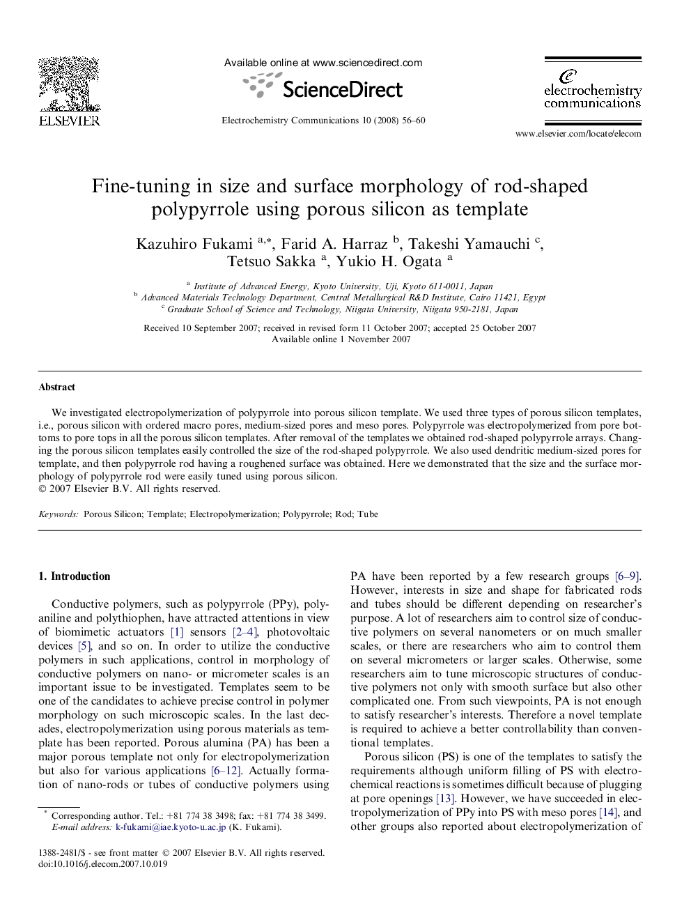 Fine-tuning in size and surface morphology of rod-shaped polypyrrole using porous silicon as template