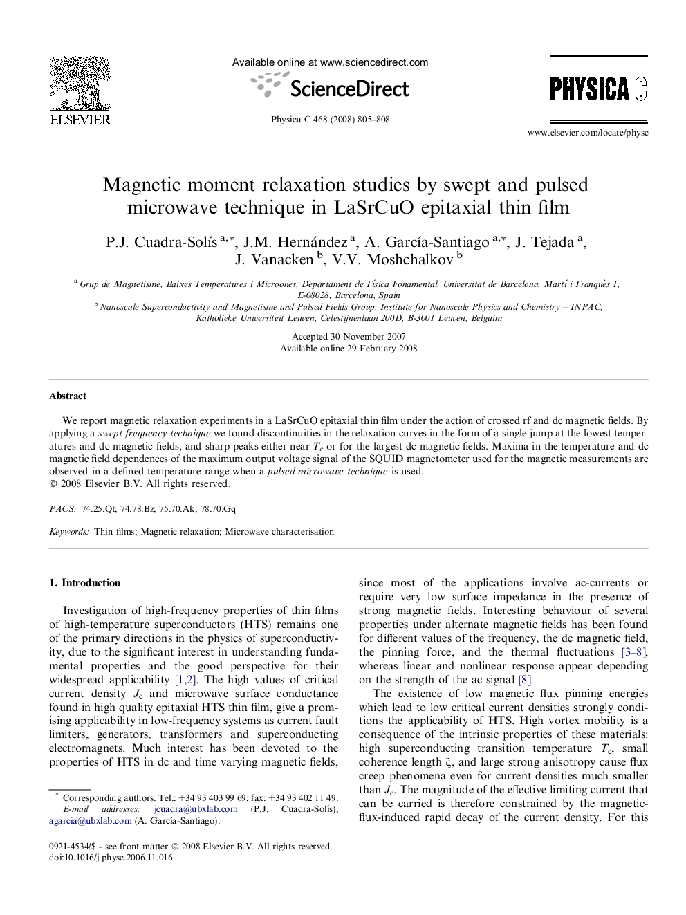 Magnetic moment relaxation studies by swept and pulsed microwave technique in LaSrCuO epitaxial thin film