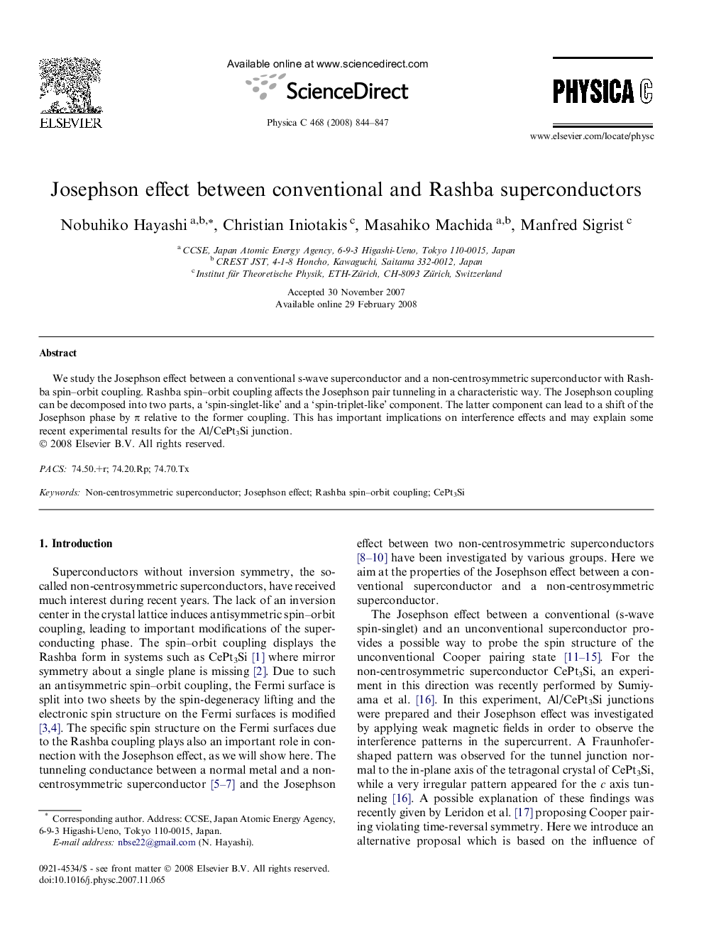 Josephson effect between conventional and Rashba superconductors