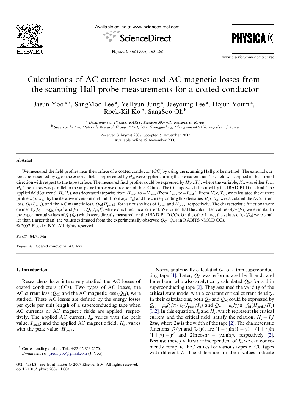 Calculations of AC current losses and AC magnetic losses from the scanning Hall probe measurements for a coated conductor