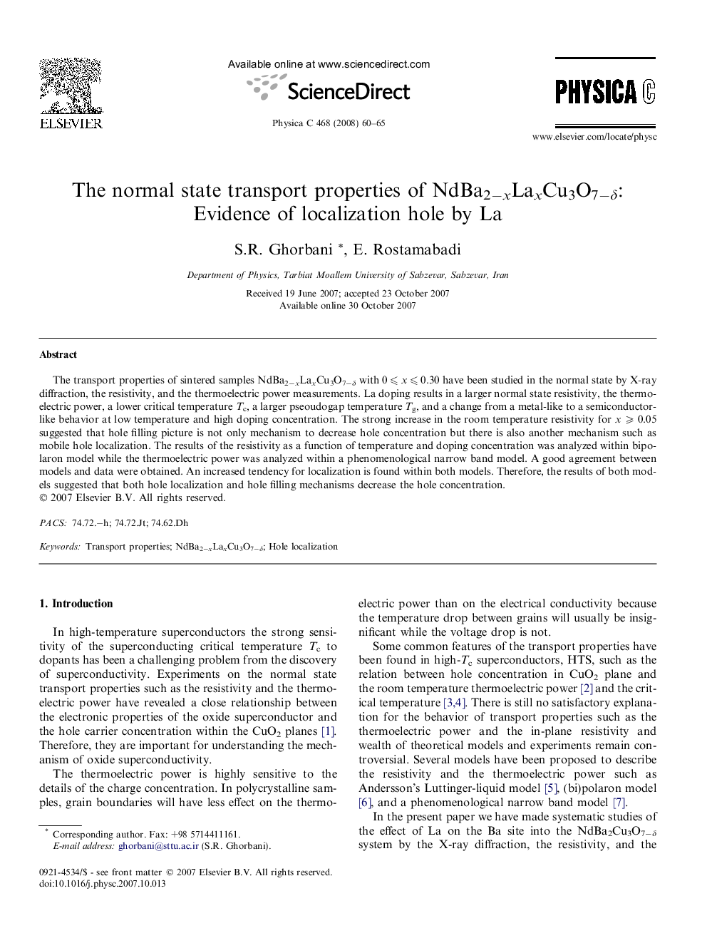 The normal state transport properties of NdBa2âxLaxCu3O7âÎ´: Evidence of localization hole by La