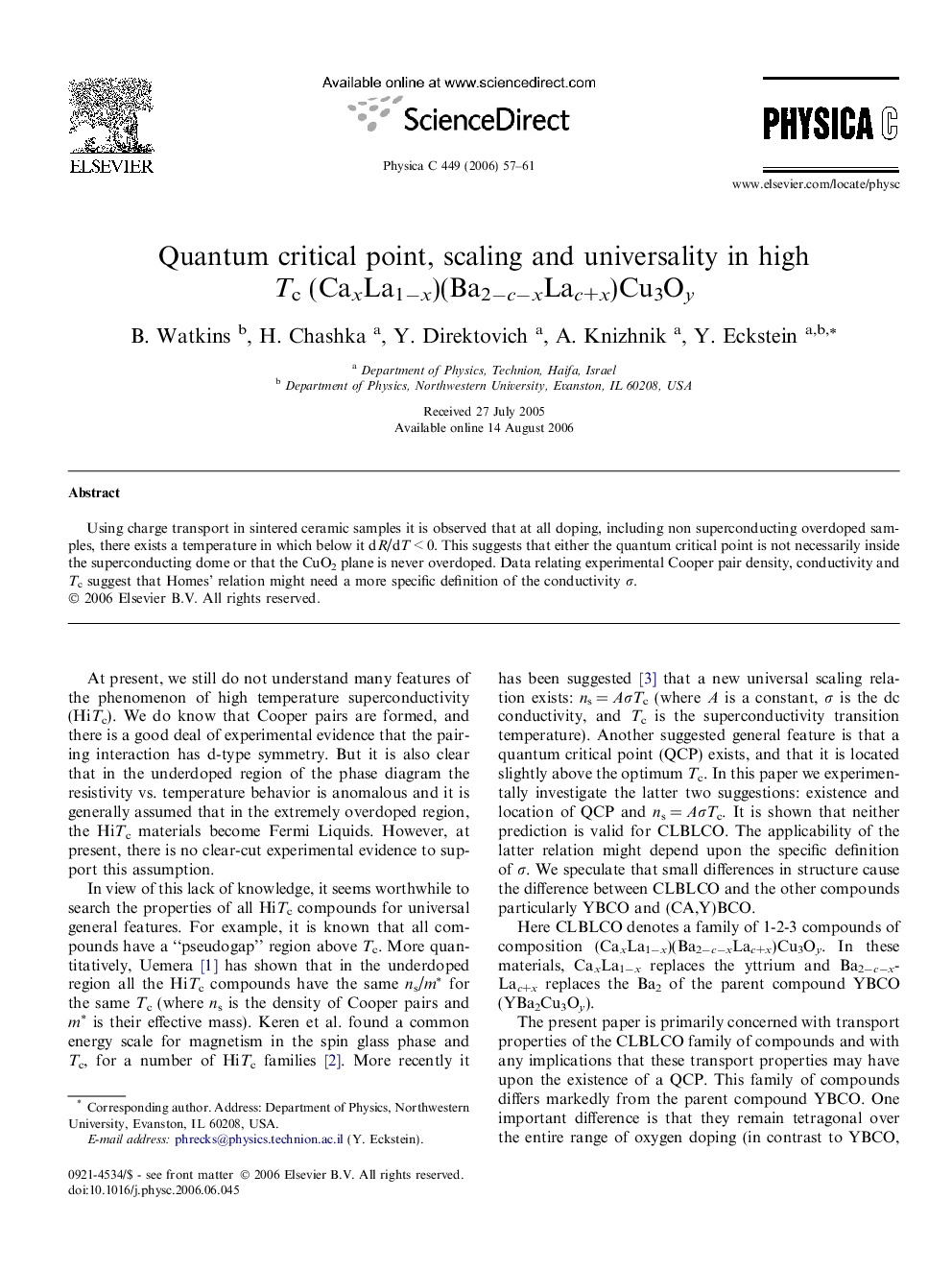 عکس صفحه اول مقاله: Quantum critical point, scaling and universality in high Tc (CaxLa1âx)(Ba2âcâxLac+x)Cu3Oy Quantum critical point, scaling and universality in high Tc (CaxLa1âx)(Ba2âcâxLac+x)Cu3Oy