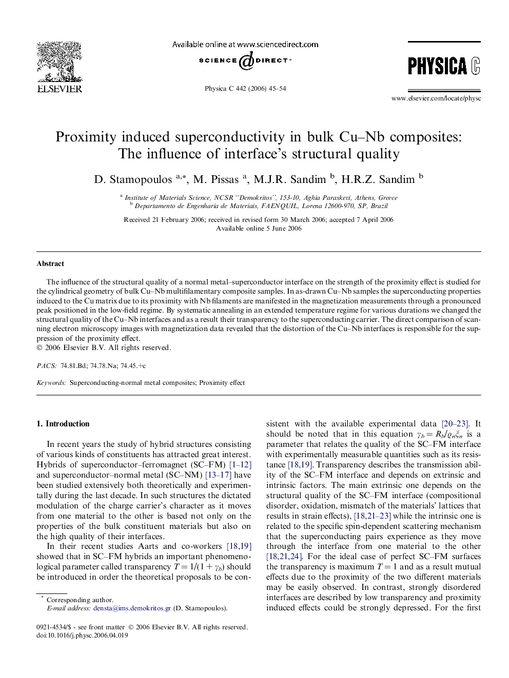 Proximity induced superconductivity in bulk Cu–Nb composites: The influence of interface’s structural quality