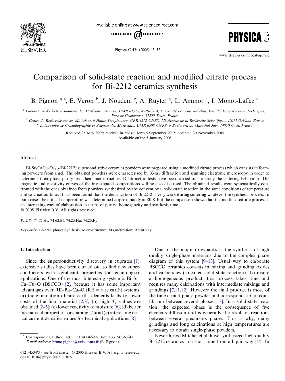 Comparison of solid-state reaction and modified citrate process for Bi-2212 ceramics synthesis