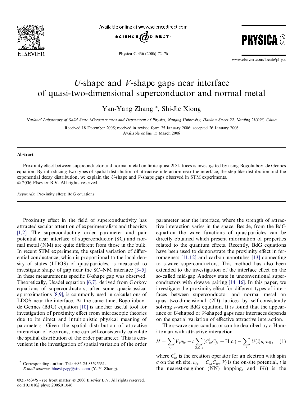 U-shape and V-shape gaps near interface of quasi-two-dimensional superconductor and normal metal