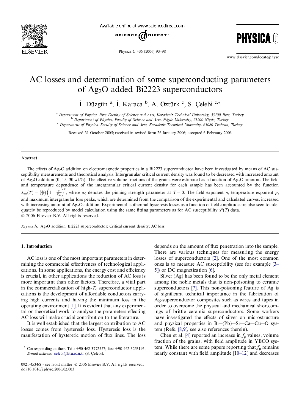 AC losses and determination of some superconducting parameters of Ag2O added Bi2223 superconductors