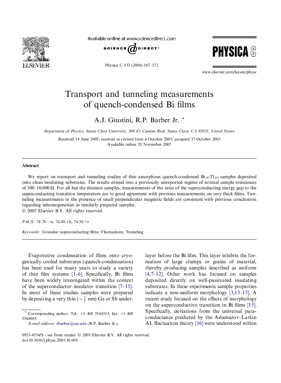 Transport and tunneling measurements of quench-condensed Bi films