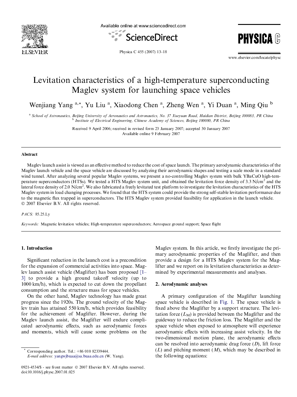 Levitation characteristics of a high-temperature superconducting Maglev system for launching space vehicles