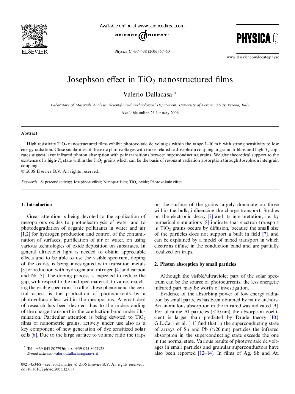 Josephson effect in TiO2 nanostructured films