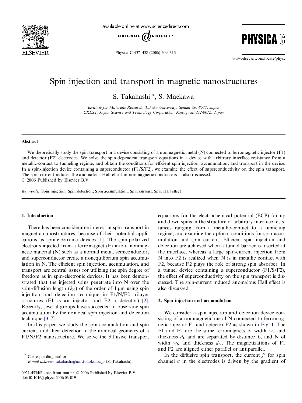 Spin injection and transport in magnetic nanostructures