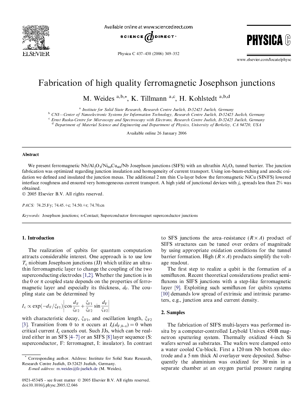 Fabrication of high quality ferromagnetic Josephson junctions