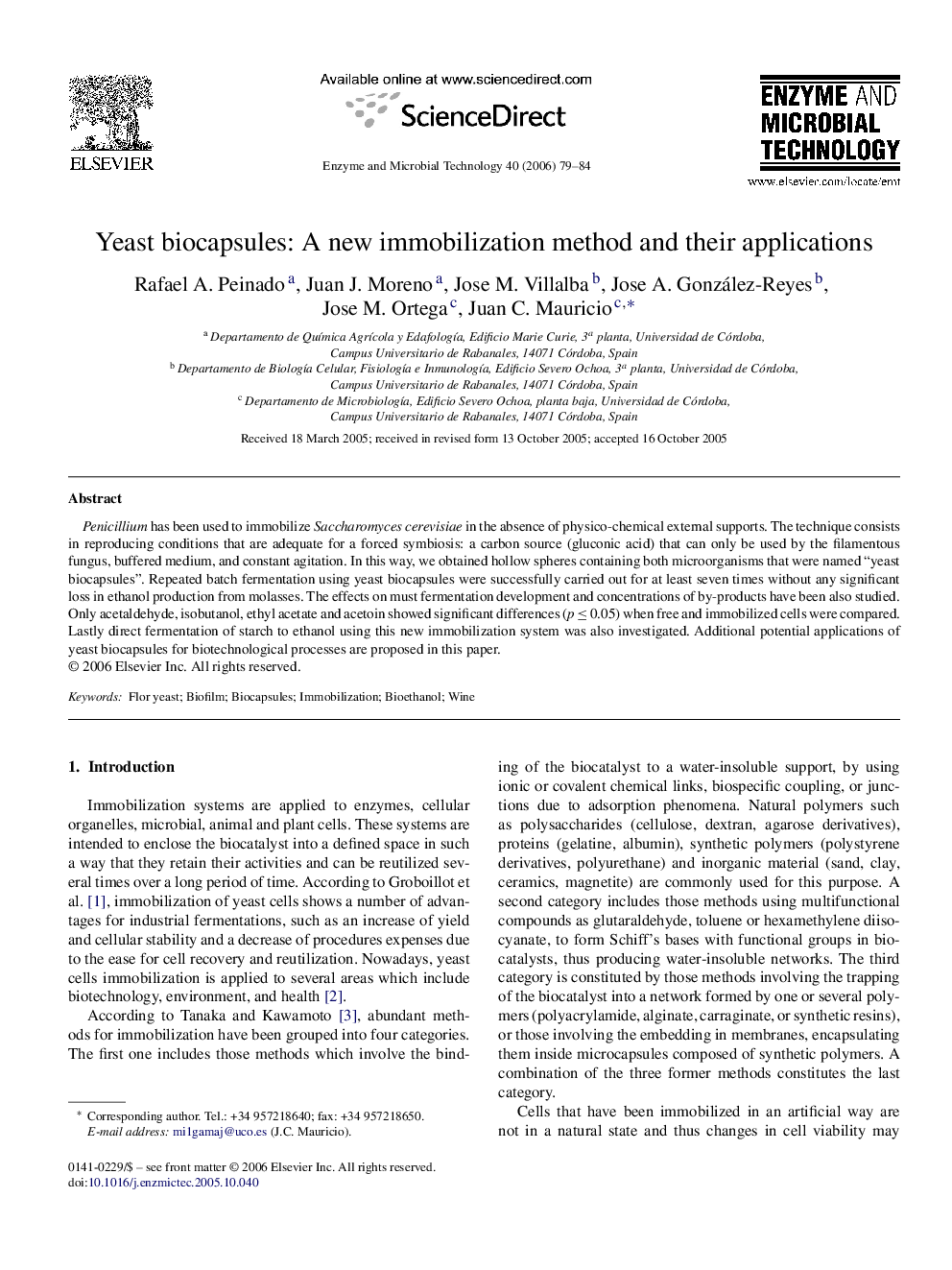 Yeast biocapsules: A new immobilization method and their applications