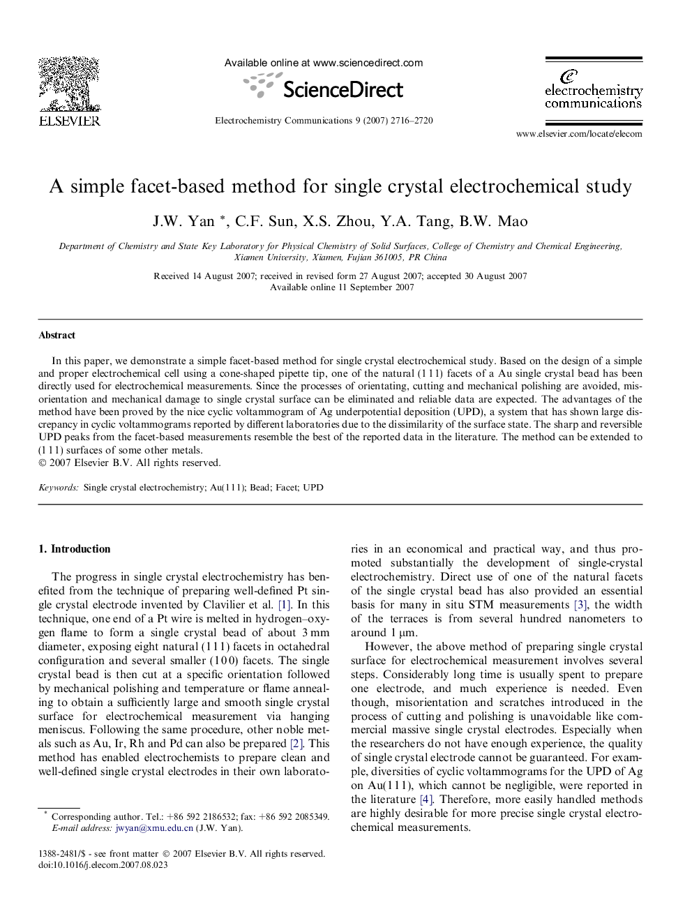 A simple facet-based method for single crystal electrochemical study