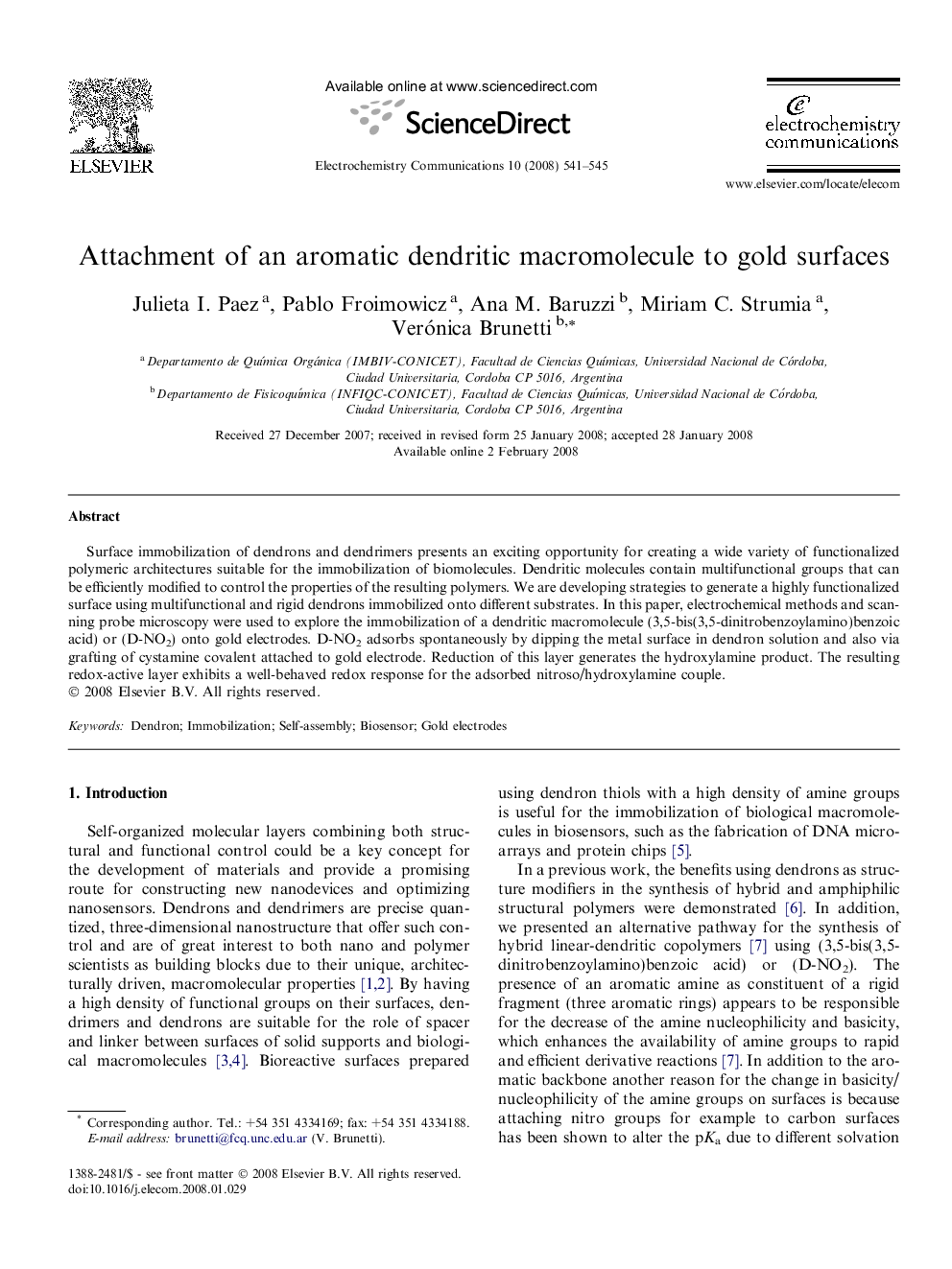 Attachment of an aromatic dendritic macromolecule to gold surfaces